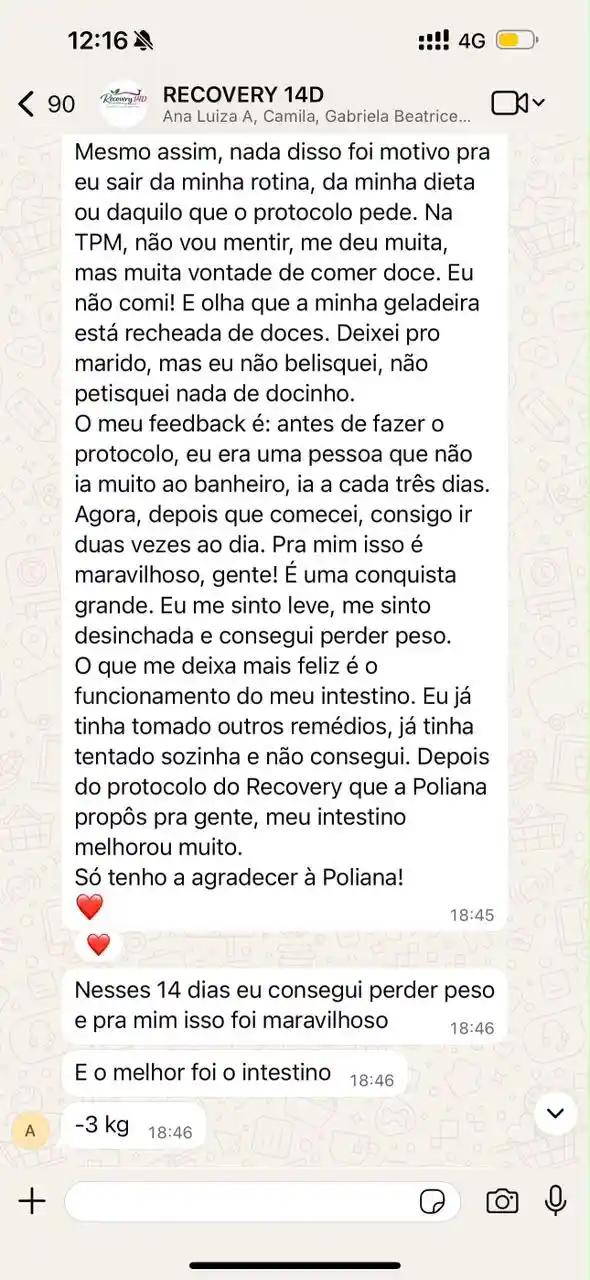 Print de depoimento Recovery 14D -3kg